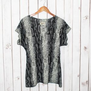 Show Me Your MUMU V-neck Short Sleeve Blouse Gray Snake Print Size M